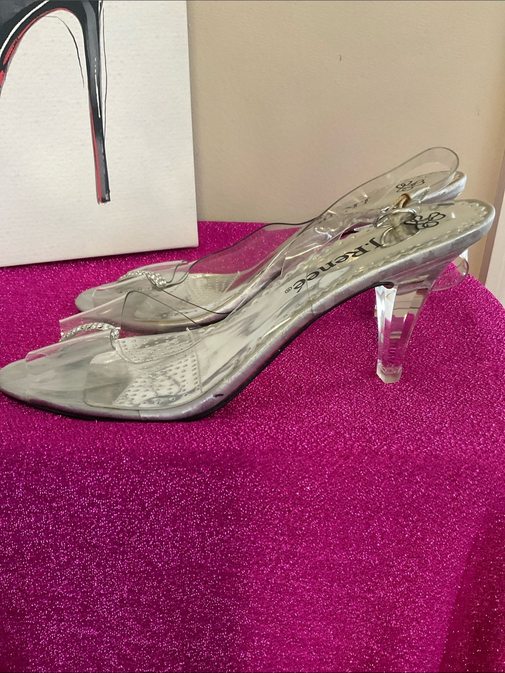 J.Renee Silver Clear Strap Rhinestone Toe Loop Heels - Picture 2 of 5